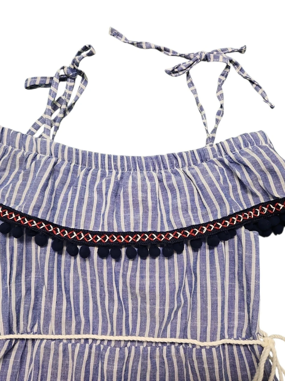 ELSTA By CSN Girls Blue & White Striped Summer Dress with Tassel Tie Size 6